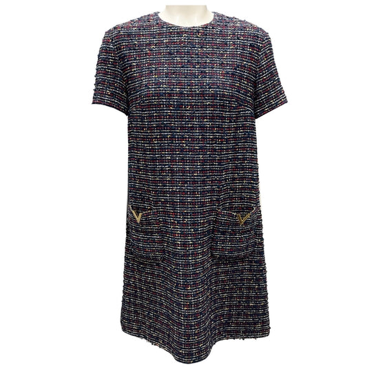 Valentino Navy Multi 2022 VLogo Tweed Dress