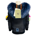 Load image into Gallery viewer, Mr & Mrs Italy Blue Hooded Mesh Knit Zip Front Sweater with Fur Trim
