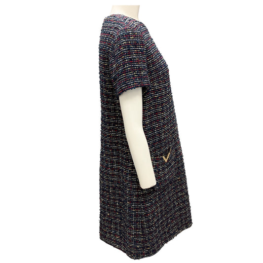 Valentino Navy Multi 2022 VLogo Tweed Dress