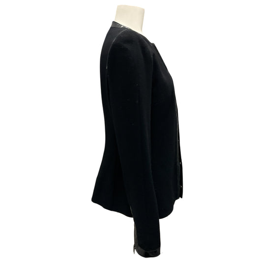 Andrew Gn Black Patent Leather Trimmed Wool Jacket