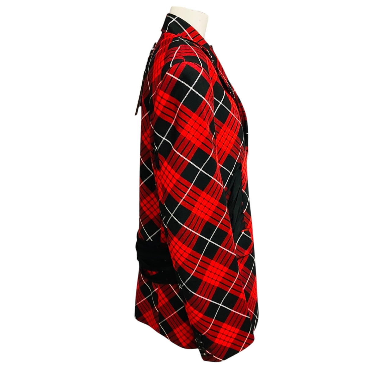 Jean Paul Gaultier Red / Black / White Tartan Tailored Jacket with Lacing Detail