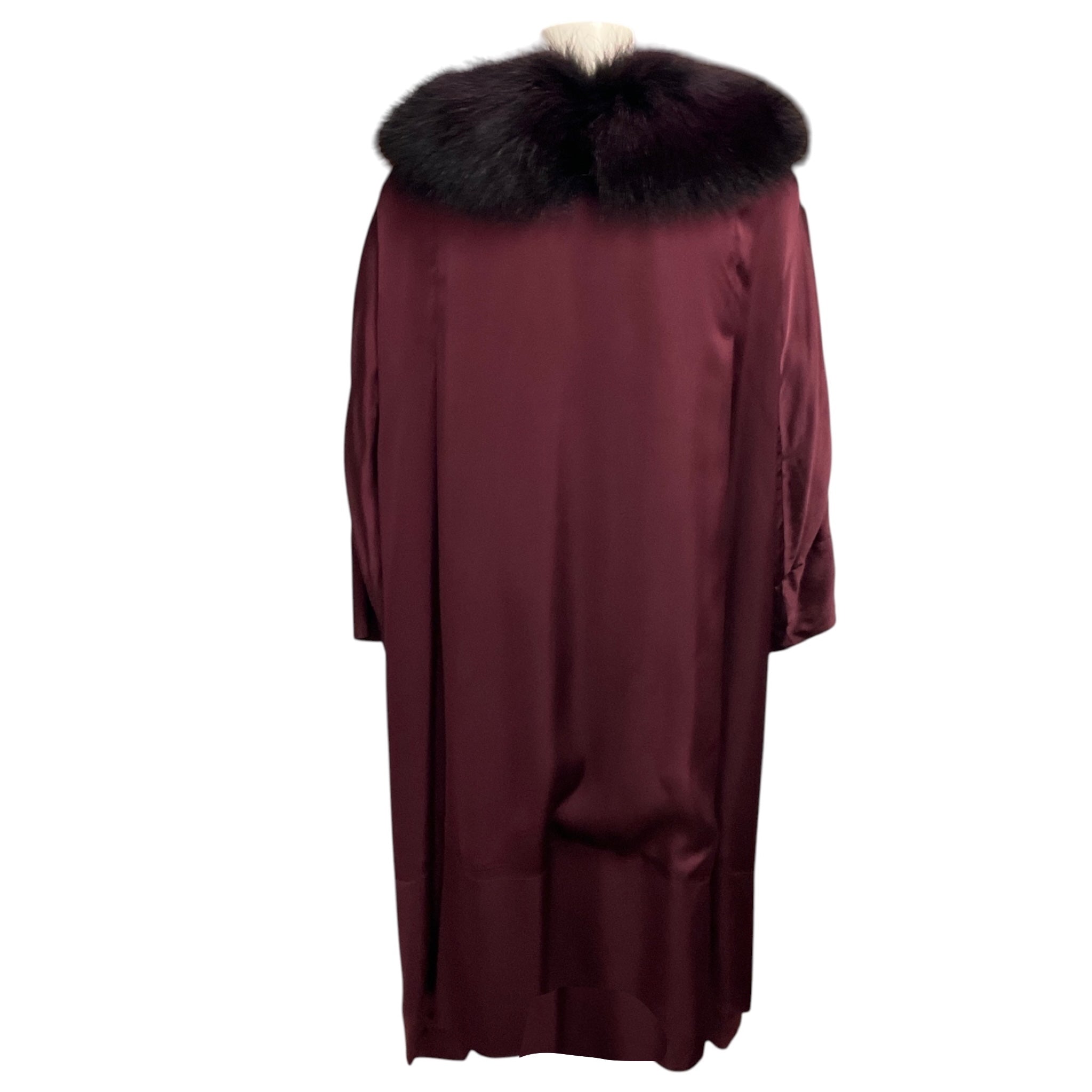 Nina Ricci Burgundy Silk Coat with Fur Trim