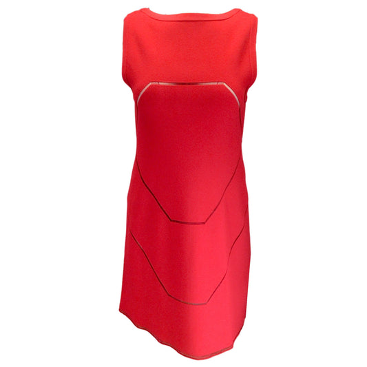 Alaia Red Geometric Lattice Seam Sleeveless Viscose Knit A-Line Dress