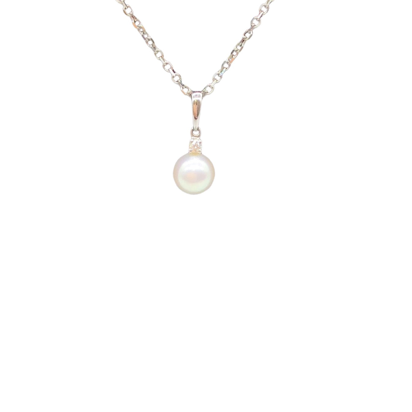Mikimoto 18K White Gold with Pearl Drop and Diamond