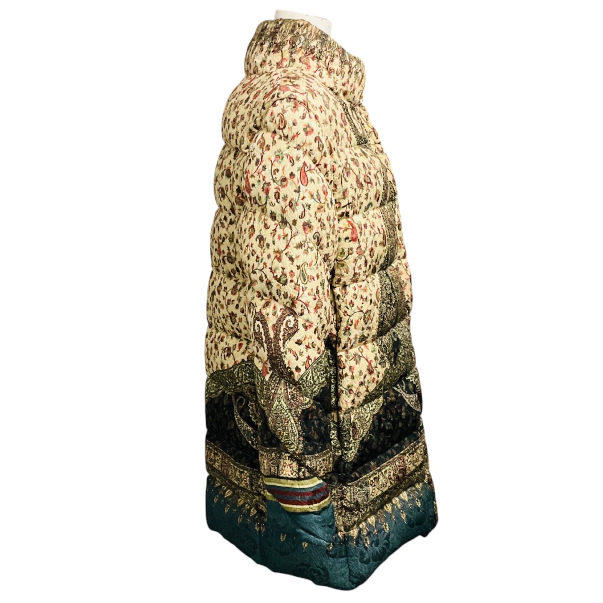 Etro Beige Multi Paisley Printed Quilted Down Puffer Coat