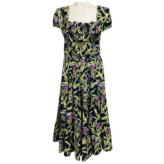 Agua by Agua Bendita Navy Blue / Green Multi Banana Alcachofa Midi Dress