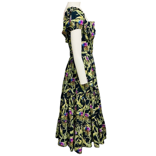 Agua by Agua Bendita Navy Blue / Green Multi Banana Alcachofa Midi Dress