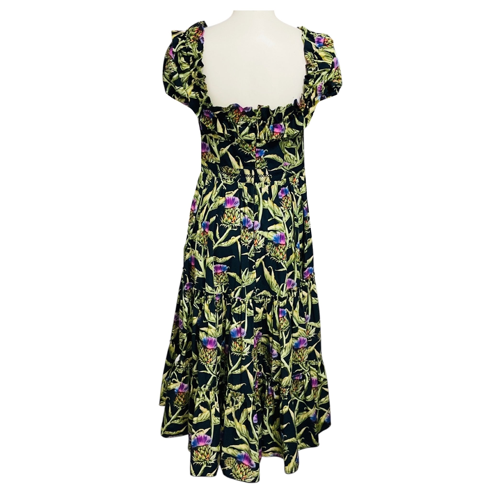 Agua by Agua Bendita Navy Blue / Green Multi Banana Alcachofa Midi Dress