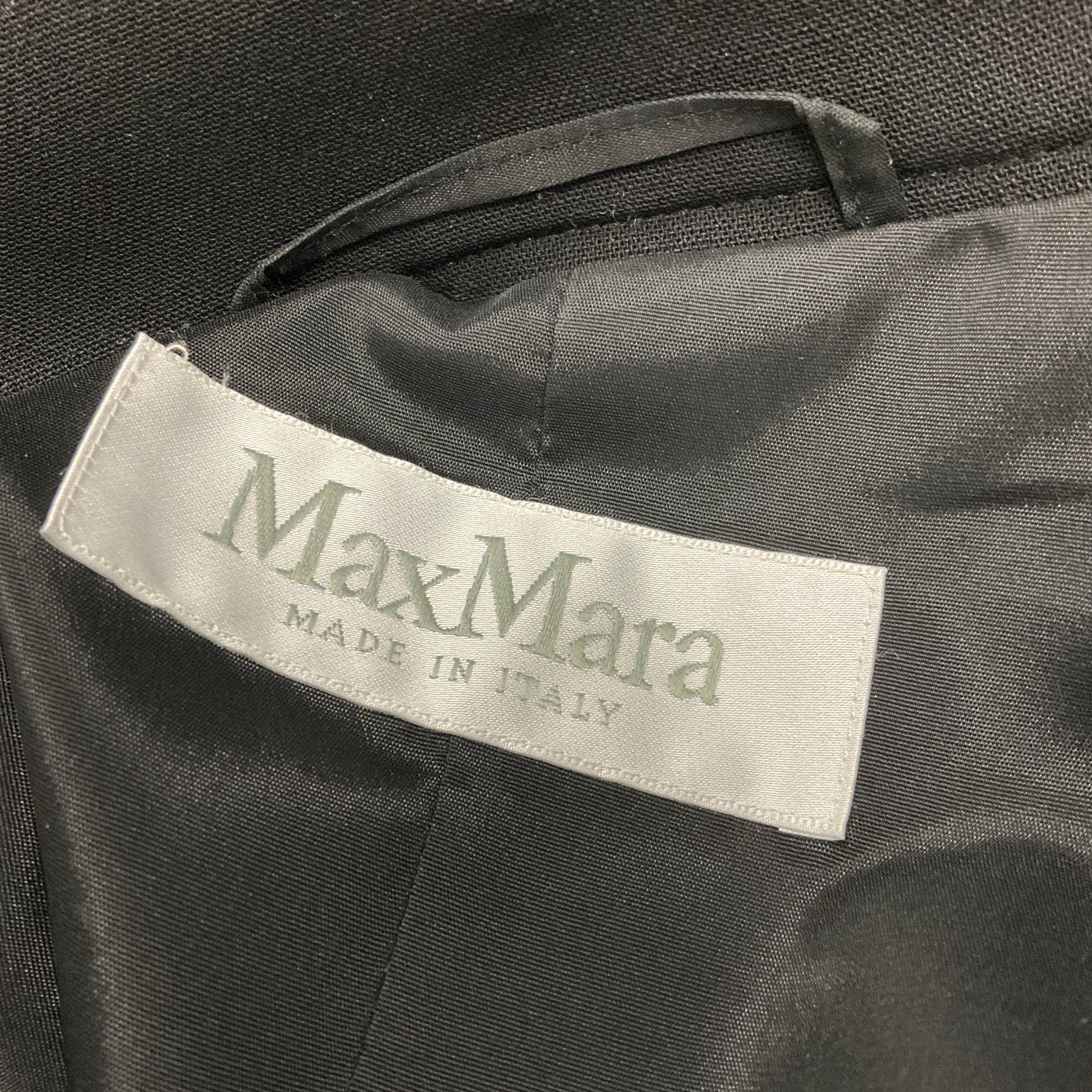 Max Mara Black Leather Trimmed Wool Jacket