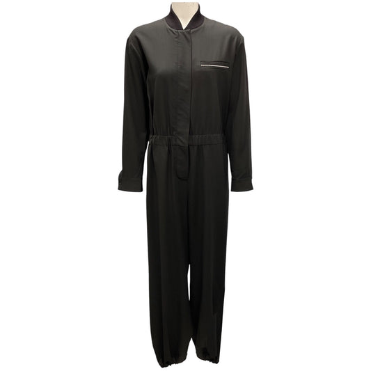 Peserico Dark Green Monili Bead Embellished Wool Jumpsuit