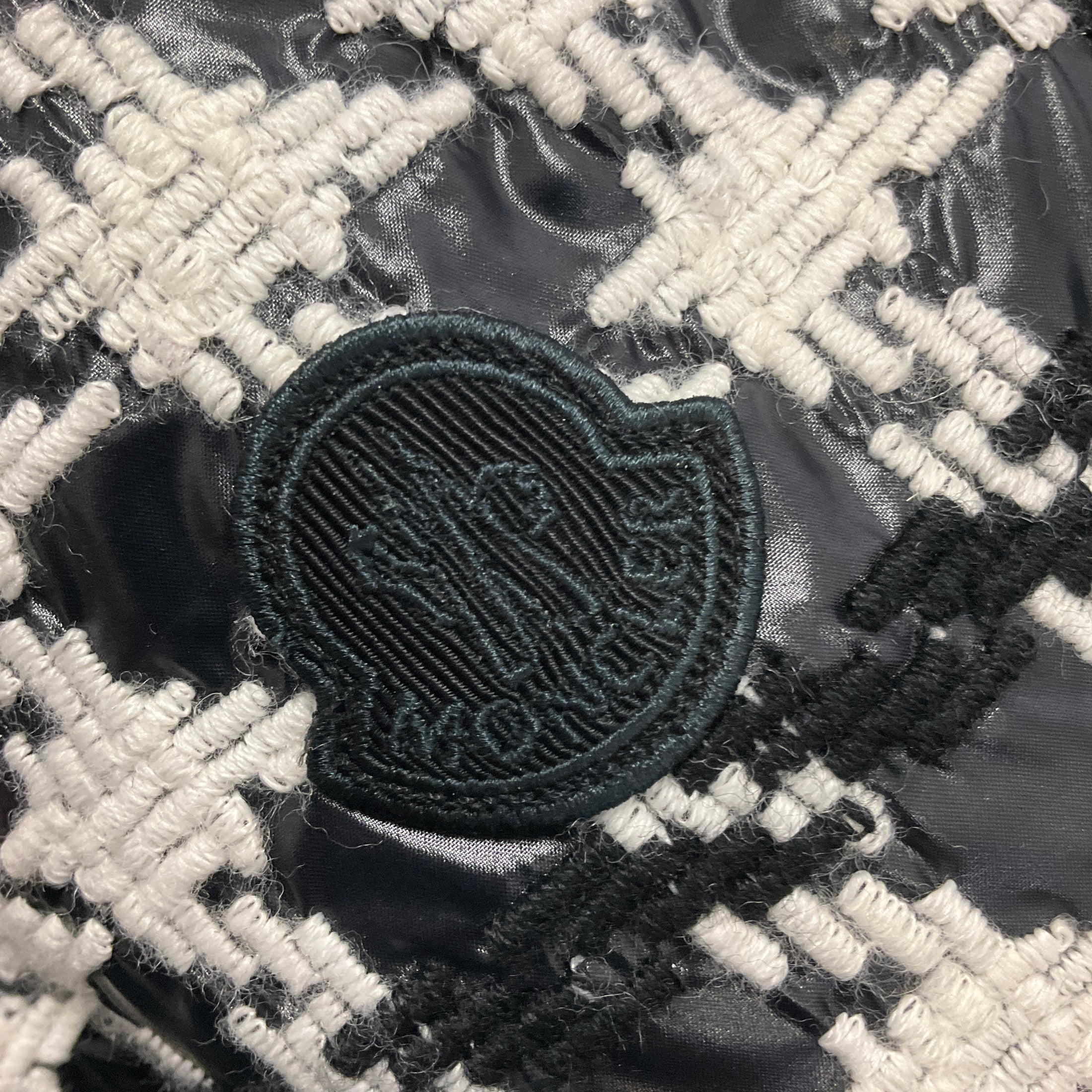 Moncler Black / White Erine Houndstooth Pattern Puffer Jacket