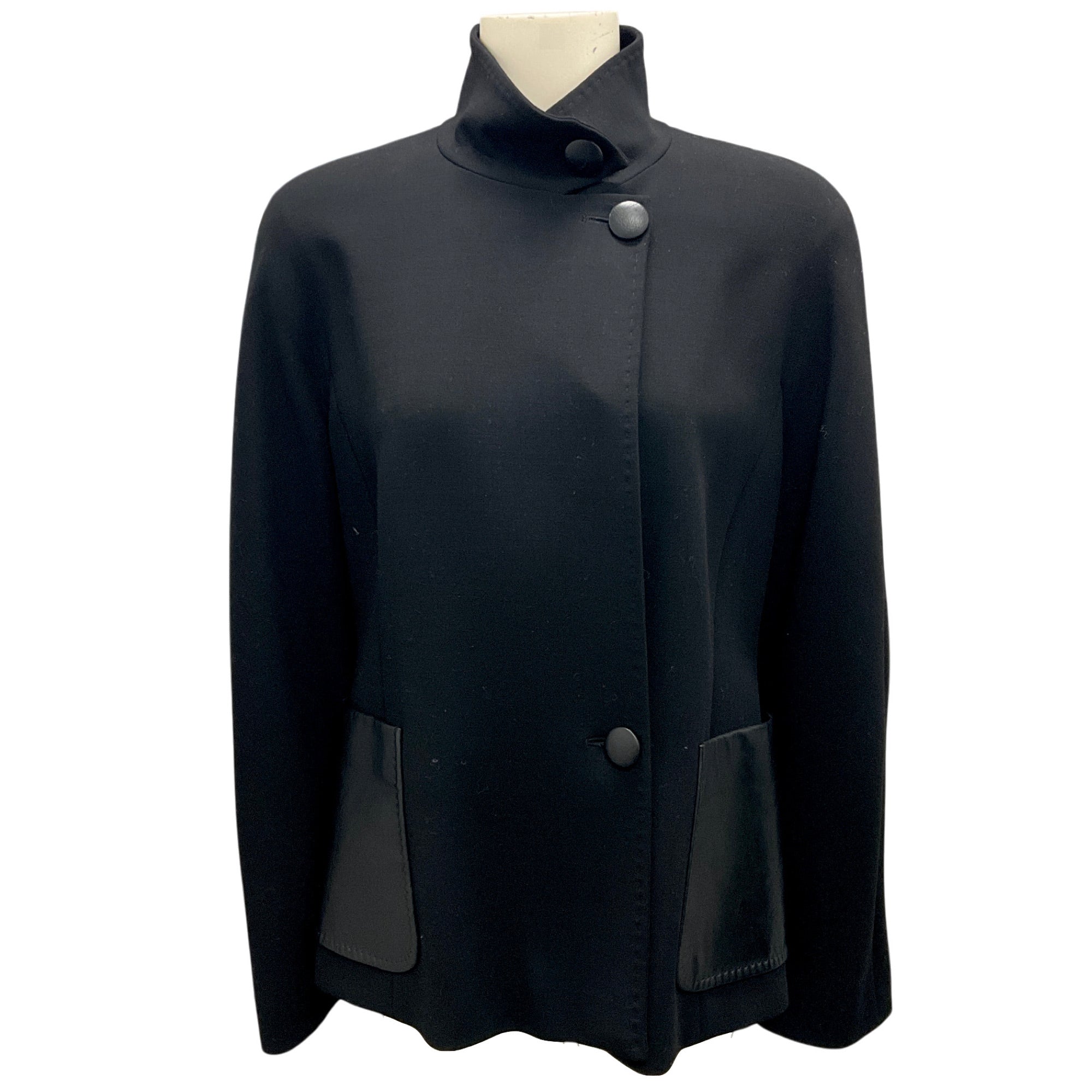 Max Mara Black Leather Trimmed Wool Jacket