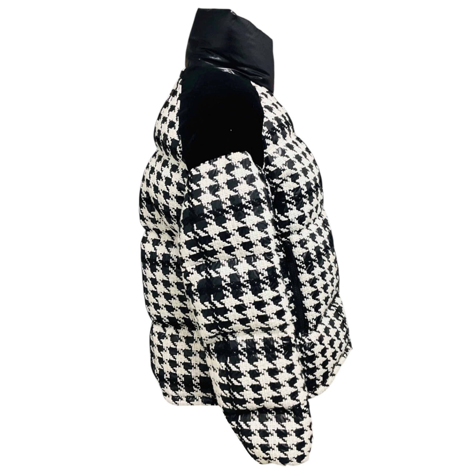 Moncler Black / White Erine Houndstooth Pattern Puffer Jacket
