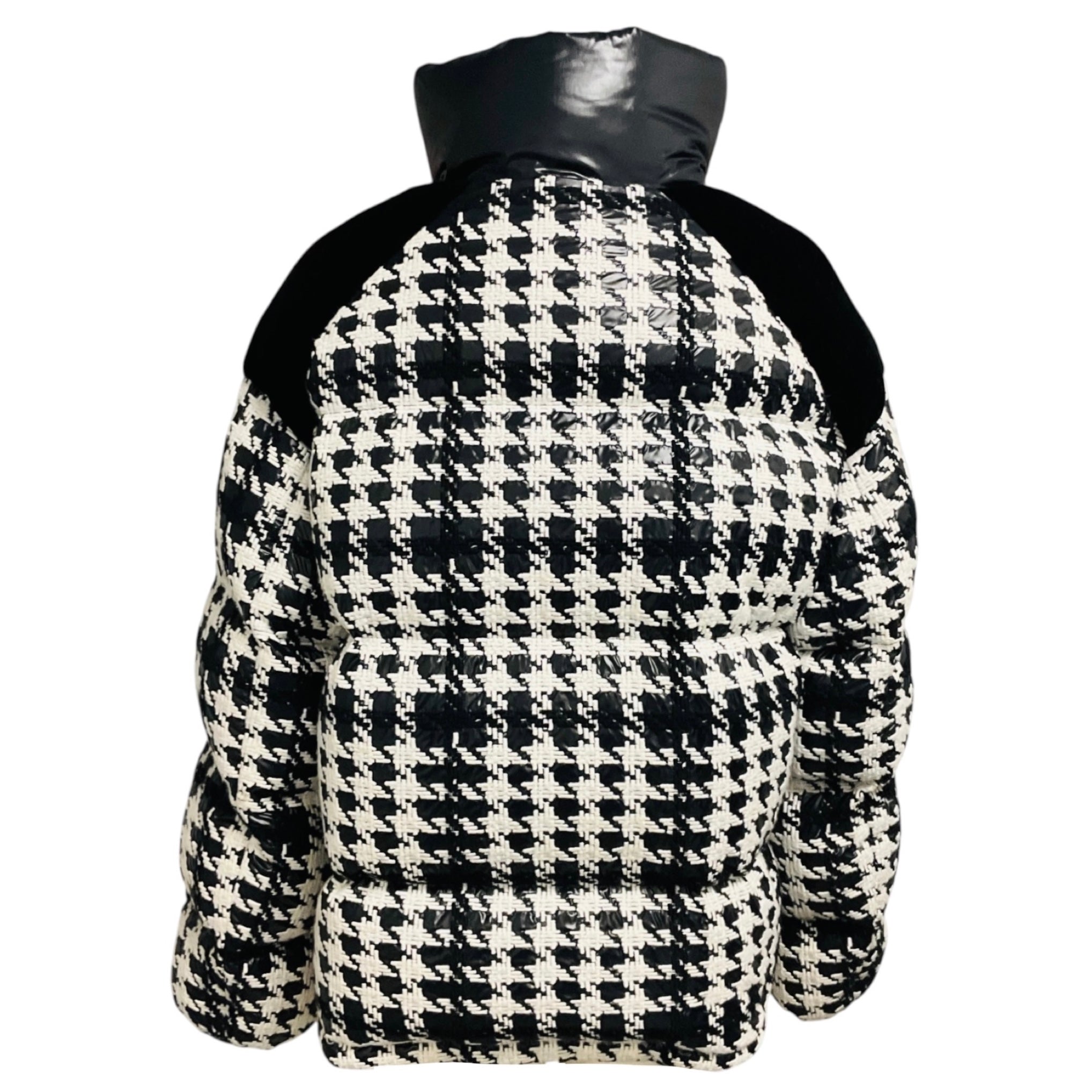 Moncler Black / White Erine Houndstooth Pattern Puffer Jacket