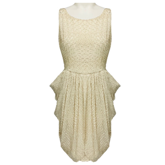 Jason Wu Gold Metallic Lurex Detail Sleeveless Draped Silk Chiffon Cocktail Dress