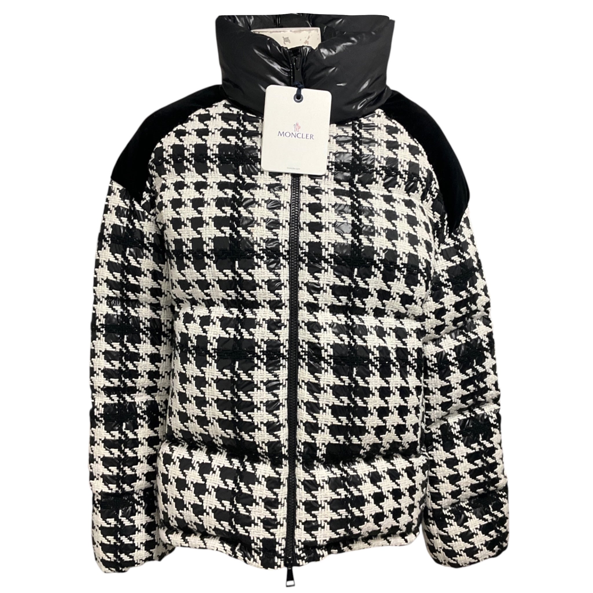 Moncler Black / White Erine Houndstooth Pattern Puffer Jacket