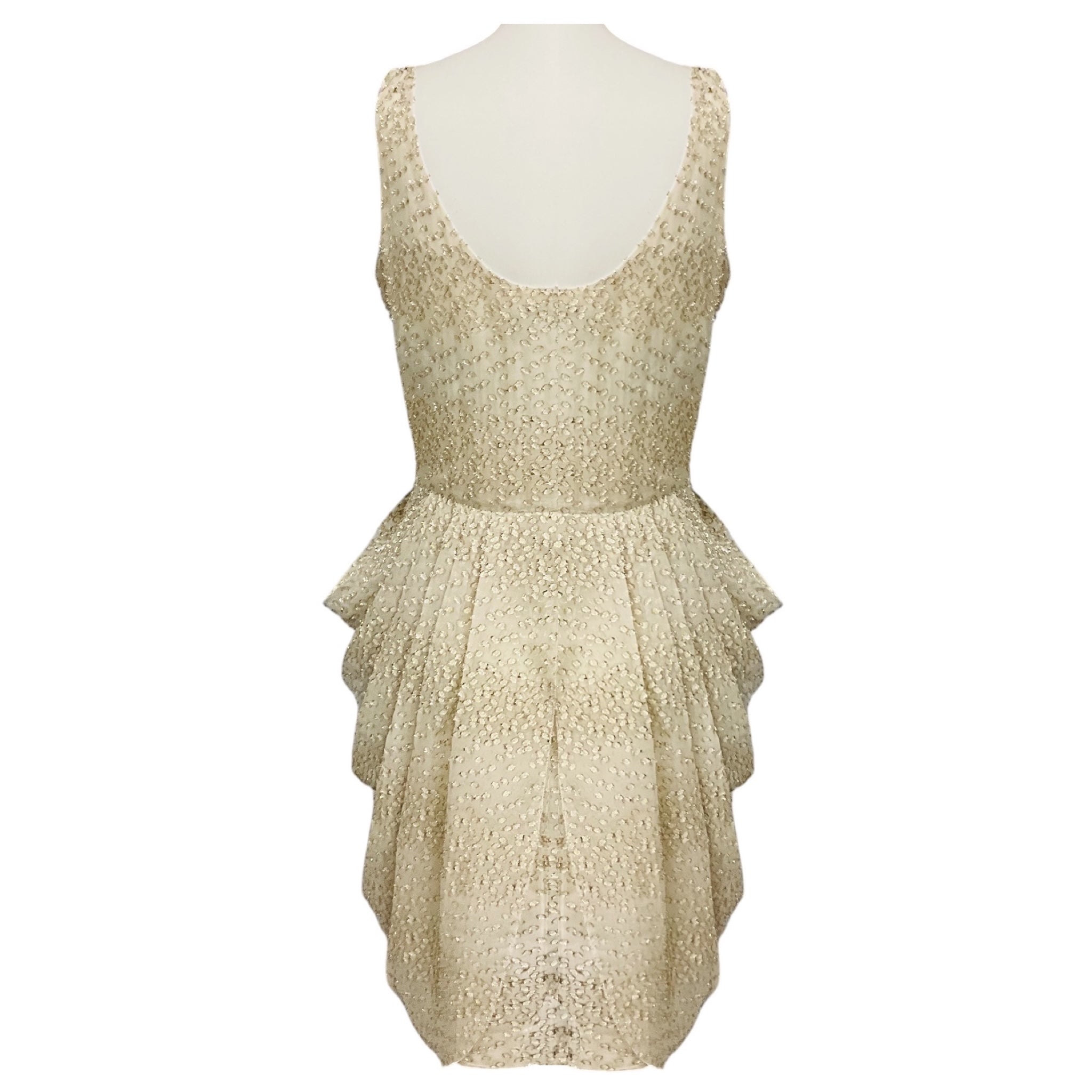 Jason Wu Gold Metallic Lurex Detail Sleeveless Draped Silk Chiffon Cocktail Dress