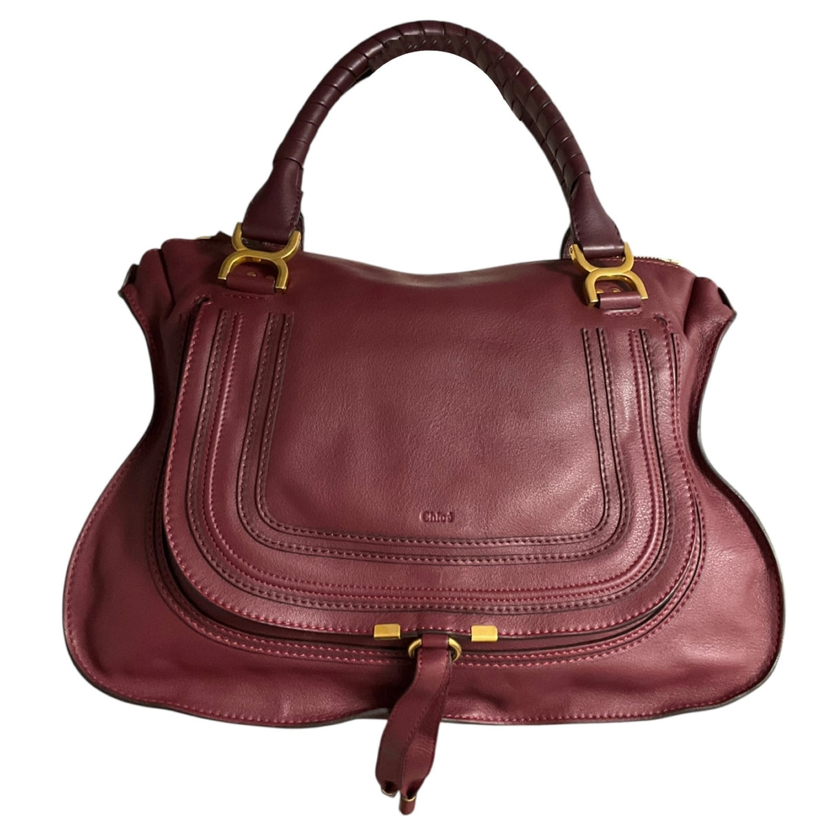 Chloe Burgundy Grained Calfskin Leather Large Marcie Satchel Bag