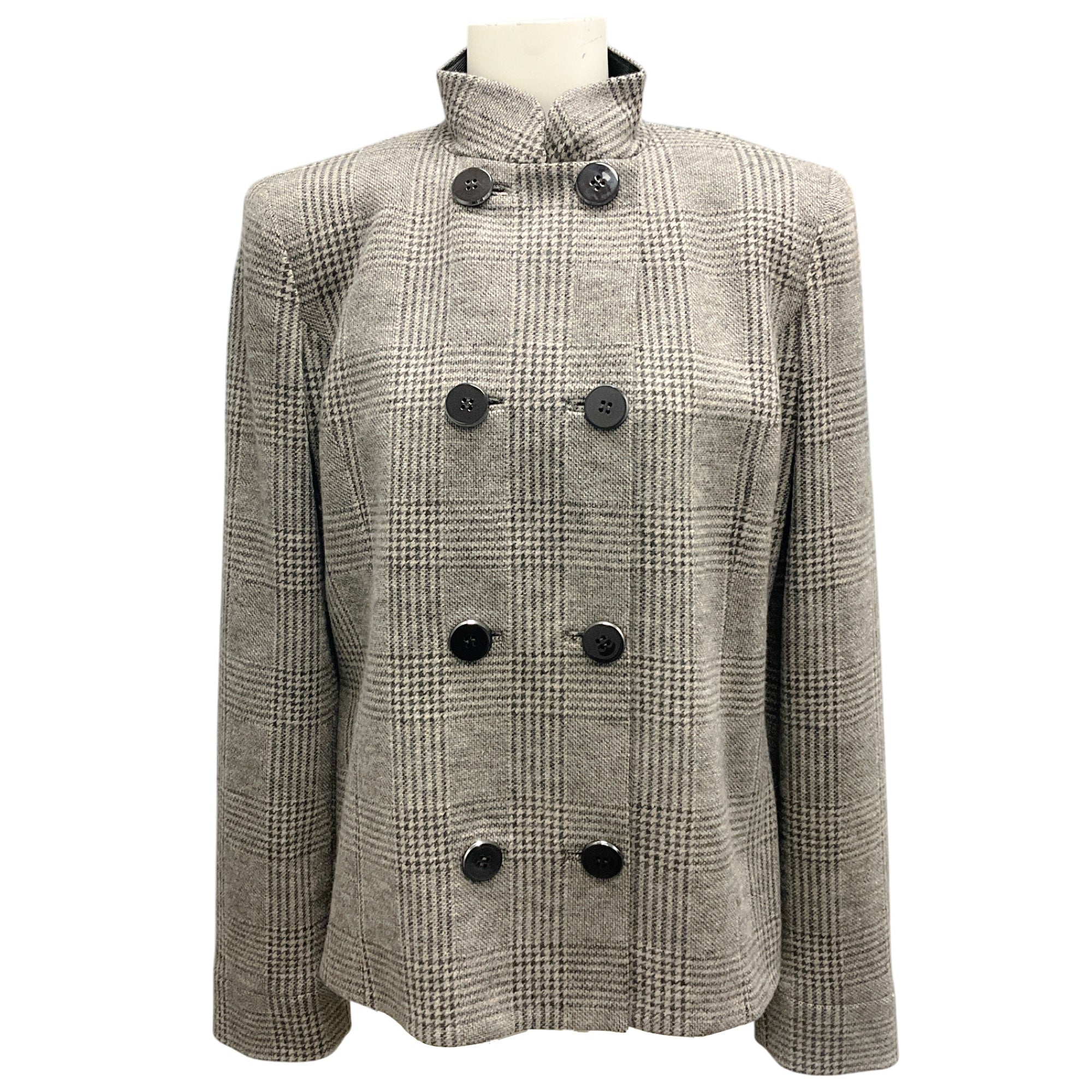 Giorgio Armani Taupe Houndstooth Plaid Wool Jacket