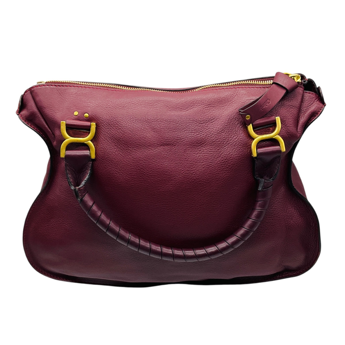 Chloe Burgundy Grained Calfskin Leather Large Marcie Satchel Bag