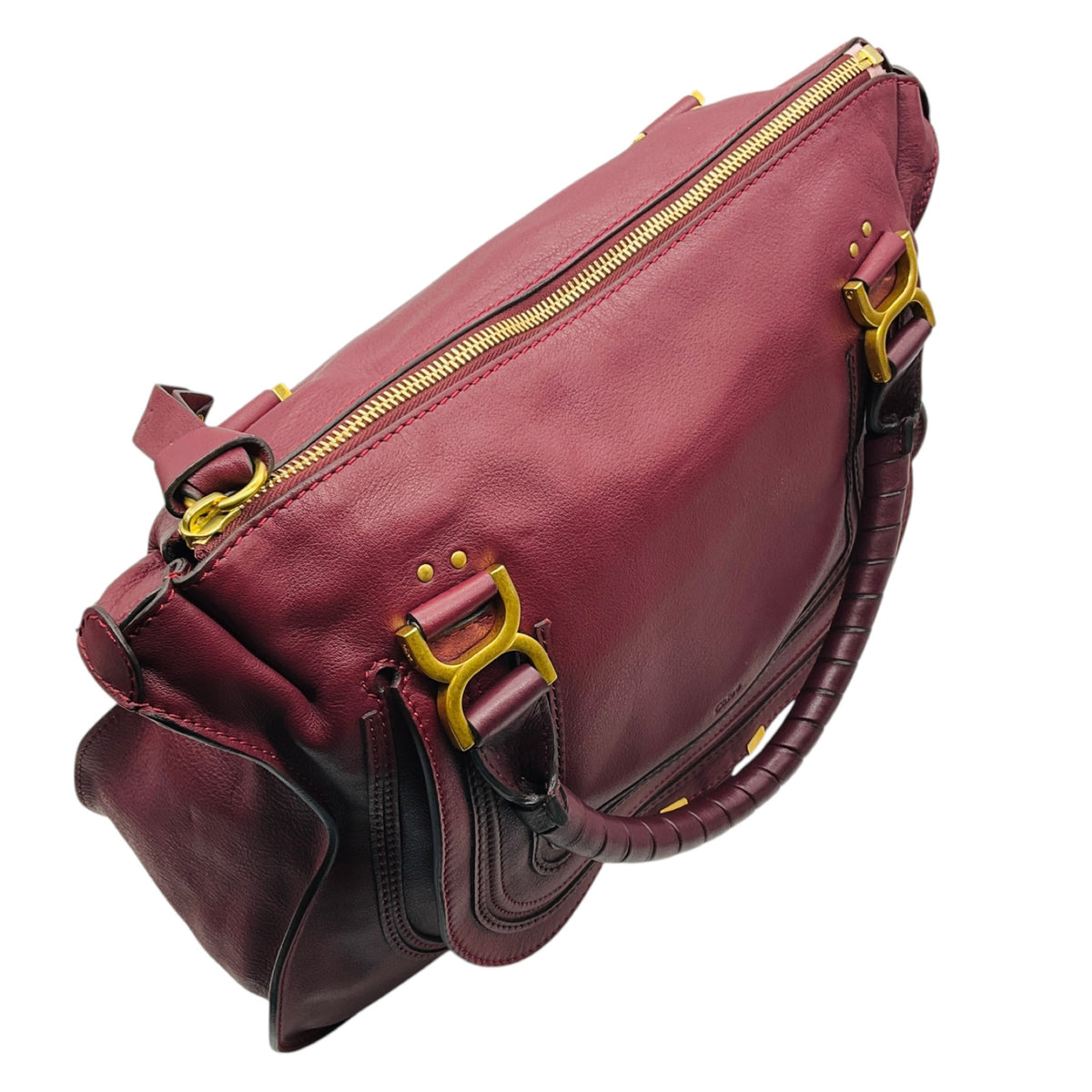 Chloe Burgundy Grained Calfskin Leather Large Marcie Satchel Bag