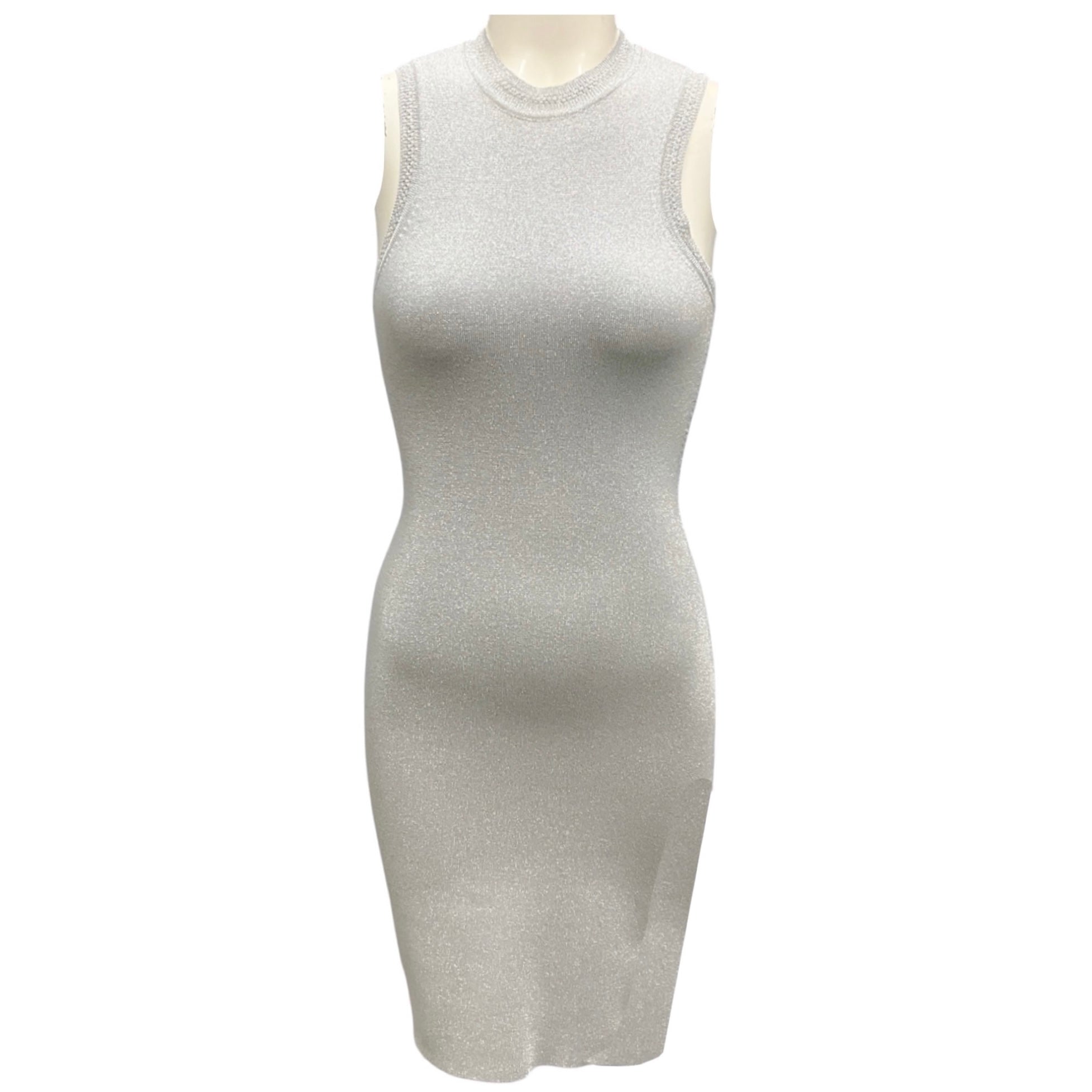 VB Body by Victoria Beckham Silver Lurex Fitted Mini Dress