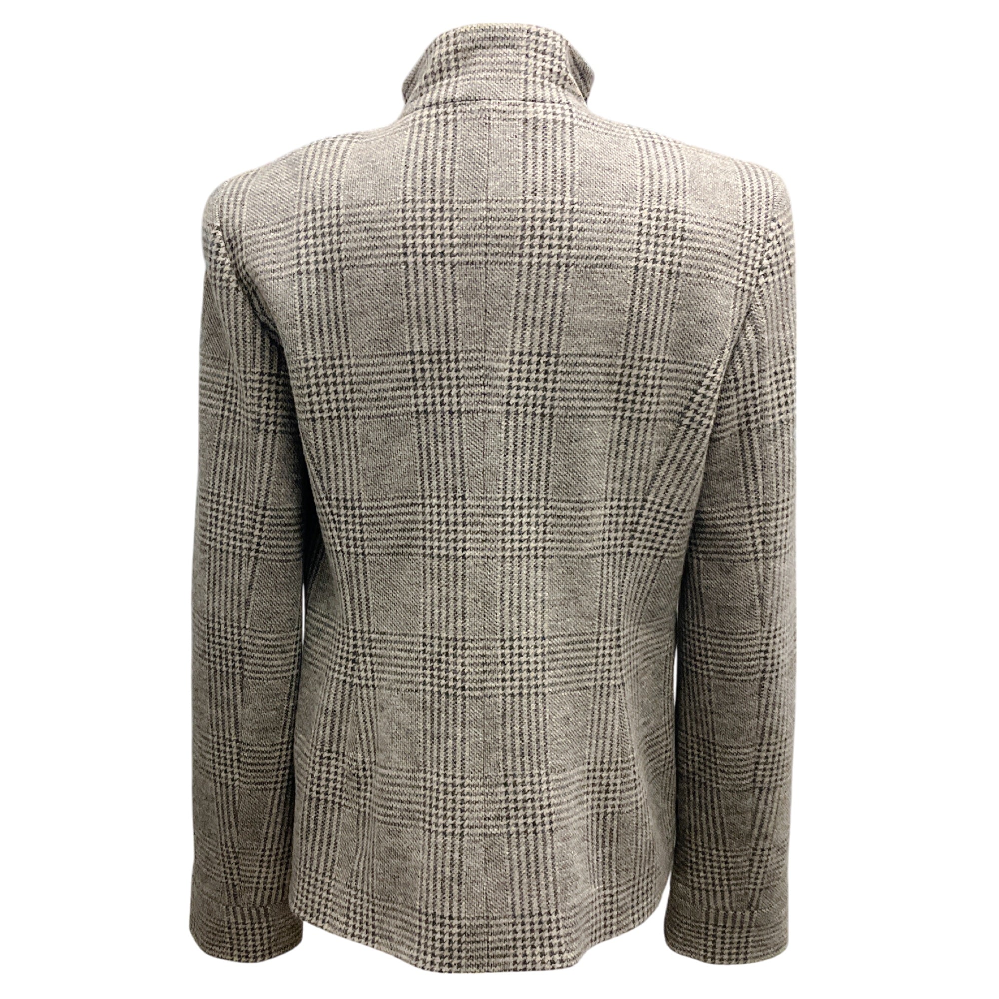 Giorgio Armani Taupe Houndstooth Plaid Wool Jacket