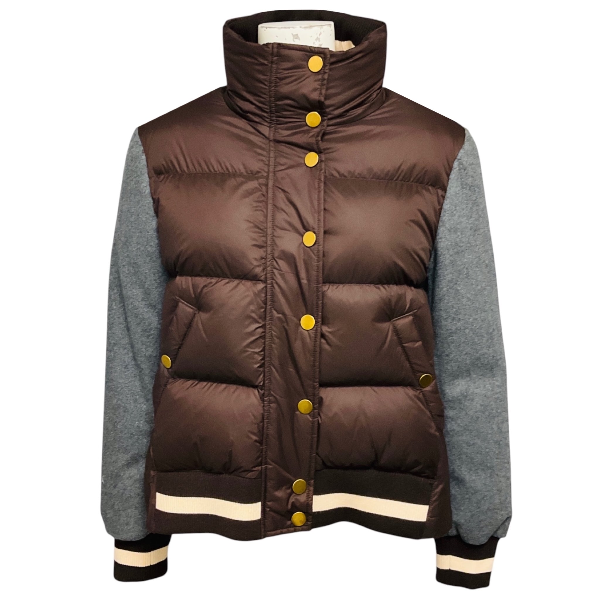 Veronica Beard Dark Chocolate Ethan Mixed Media Puffer Jacket