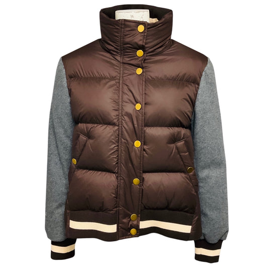 Veronica Beard Dark Chocolate Ethan Mixed Media Puffer Jacket