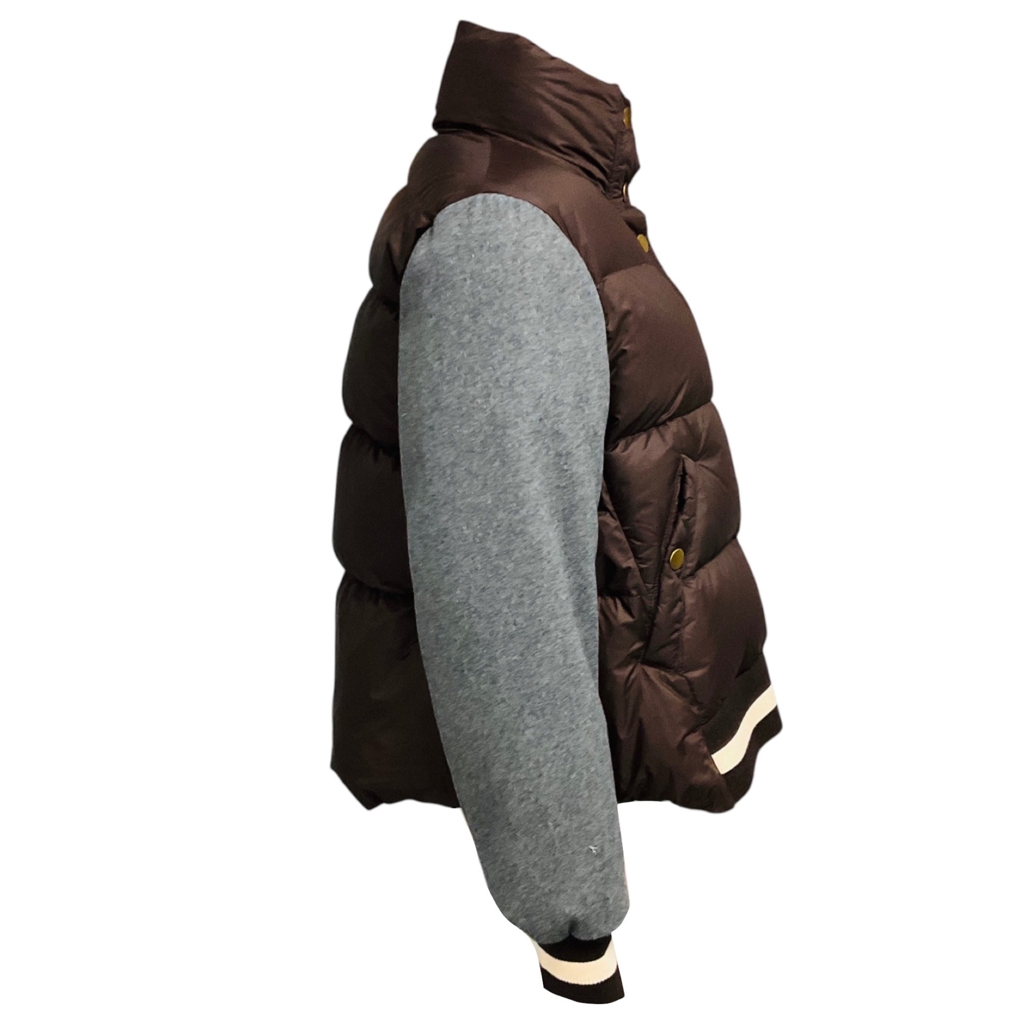 Veronica Beard Dark Chocolate Ethan Mixed Media Puffer Jacket