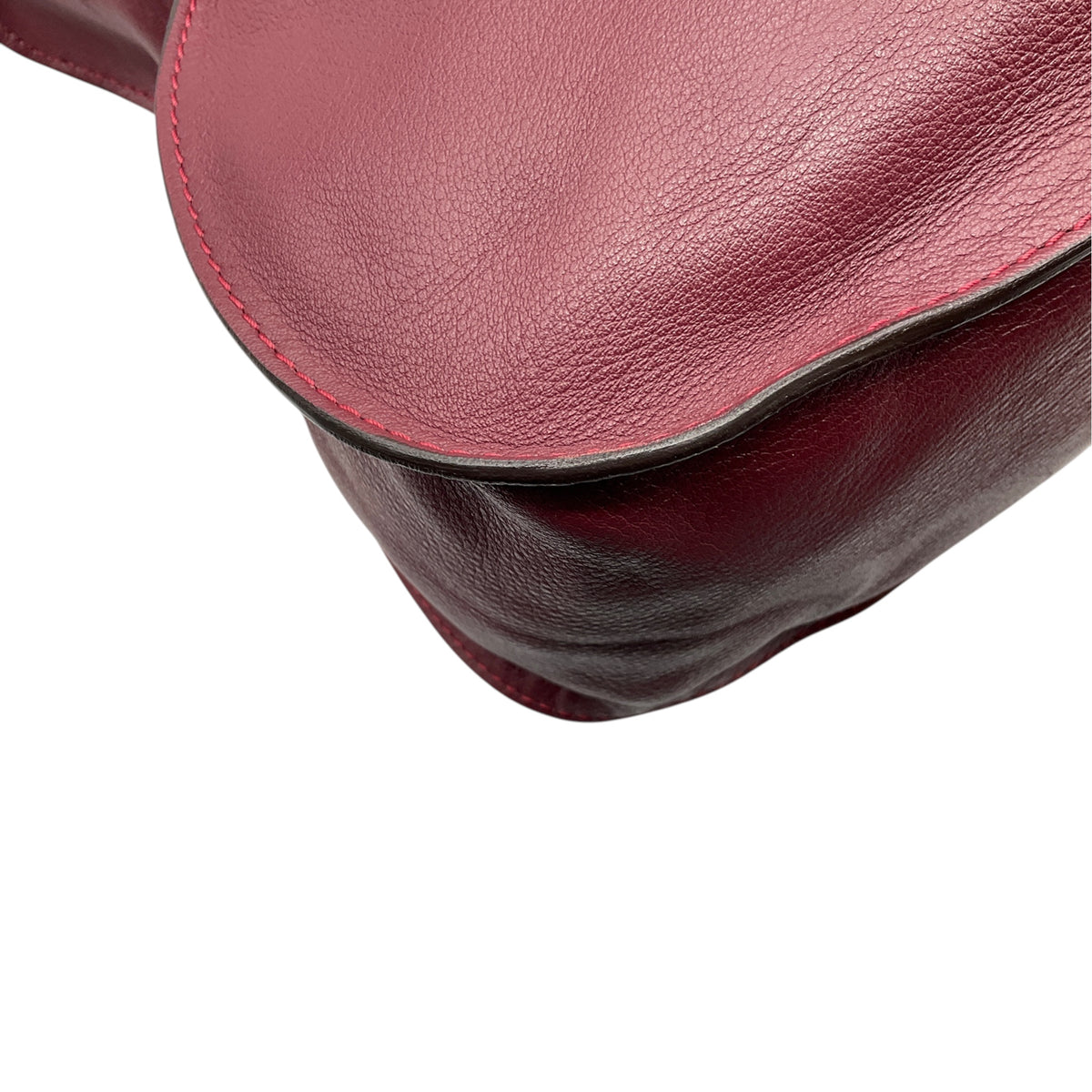 Chloe Burgundy Grained Calfskin Leather Large Marcie Satchel Bag
