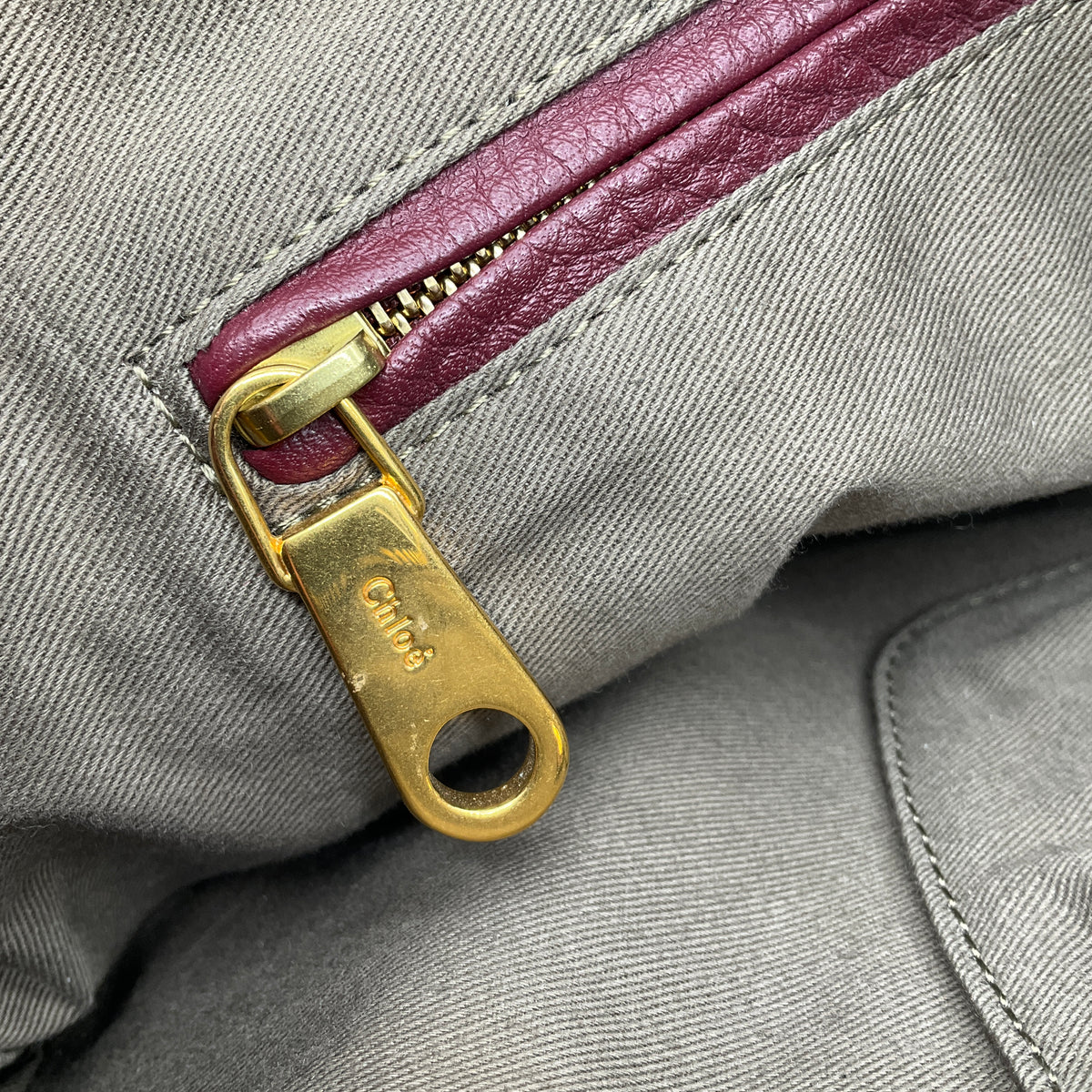 Chloe Burgundy Grained Calfskin Leather Large Marcie Satchel Bag