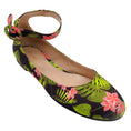 Load image into Gallery viewer, Gianvito Rossi Black / Green Multi Floral Printed Ankle Strap Ballet Flats
