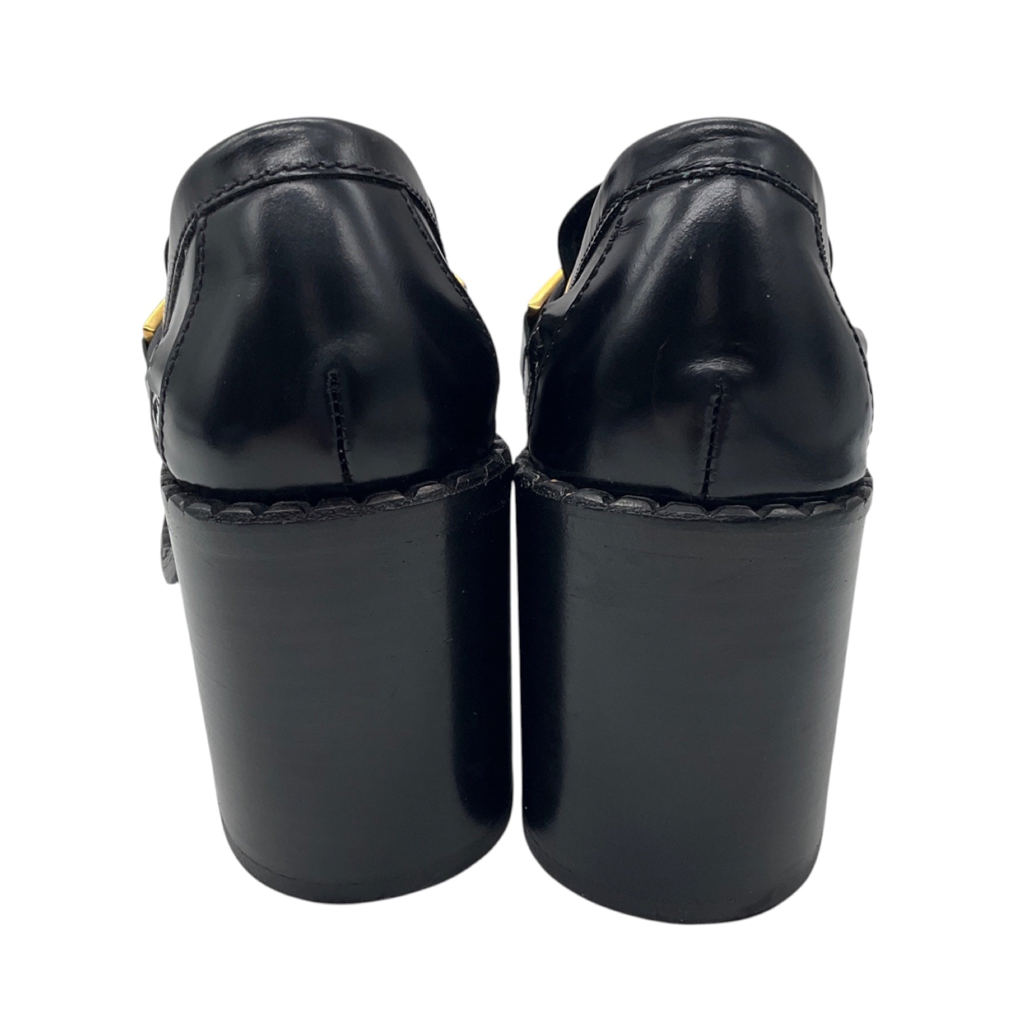 Prada Black Woven Leather Loafer Pumps with Gold Hardware
