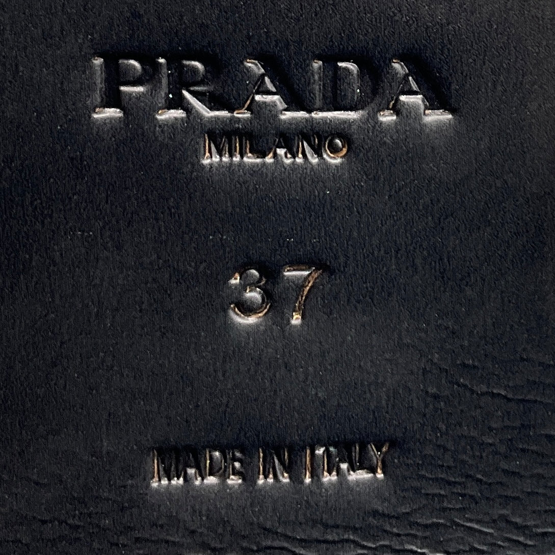 Prada Black Woven Leather Loafer Pumps with Gold Hardware