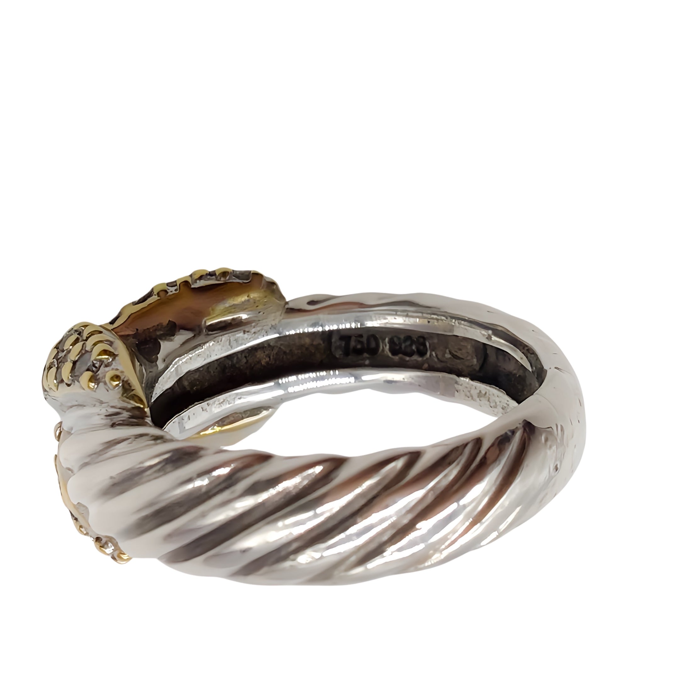 David Yurman 18K White Gold and Sterling X Ring with Diamonds