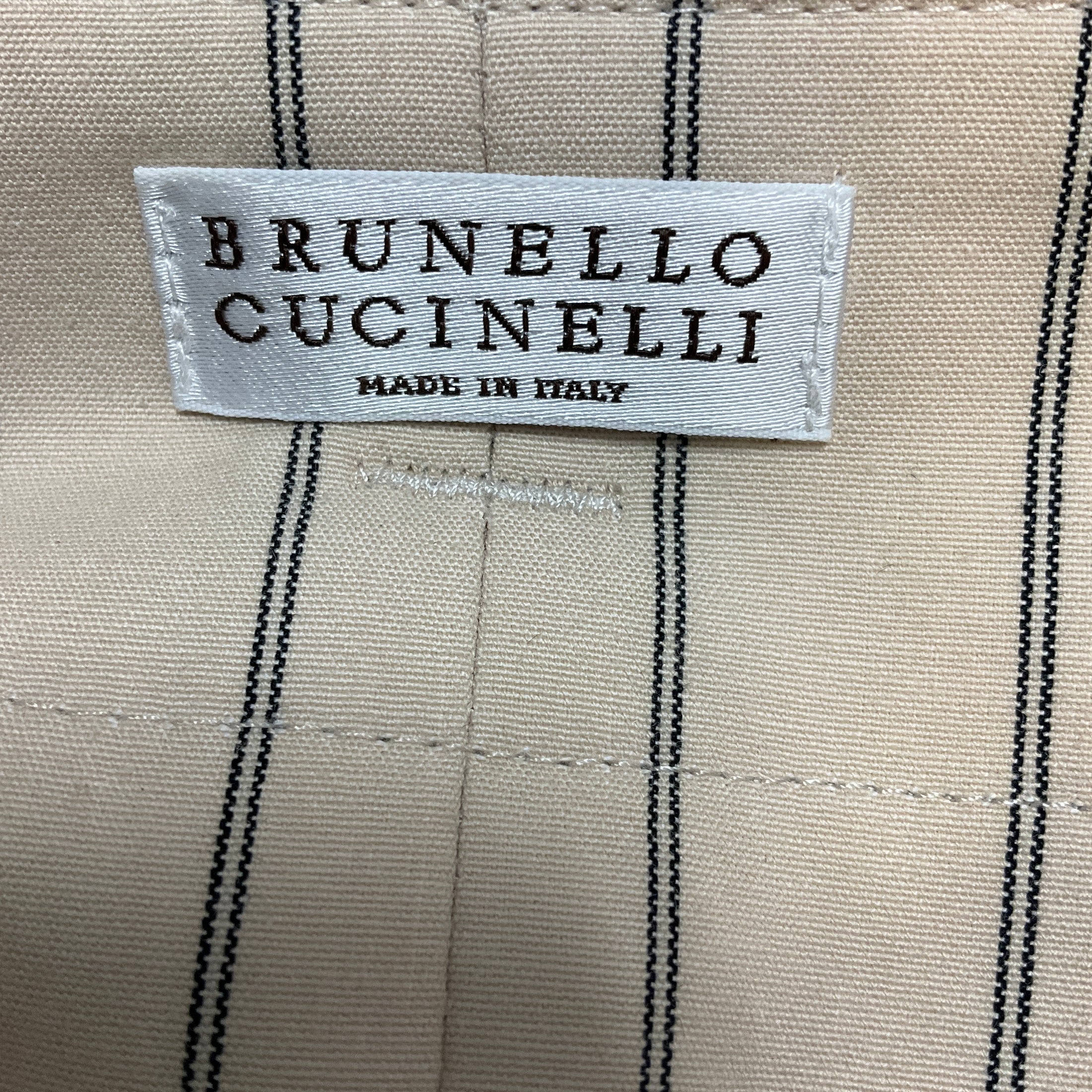 Brunello Cucinelli Beige Pinstriped Cotton Stretch Pants with Belt
