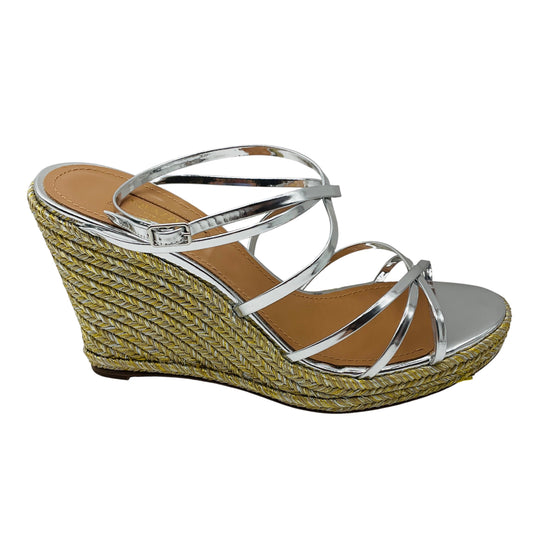 Aquazzura Silver Laguna Metallic Espadrille Wedge Sandals