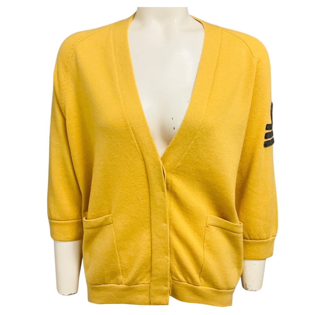 Brunello Cucinelli Mustard Yellow Cashmere Knit Cardigan Sweater with Monili