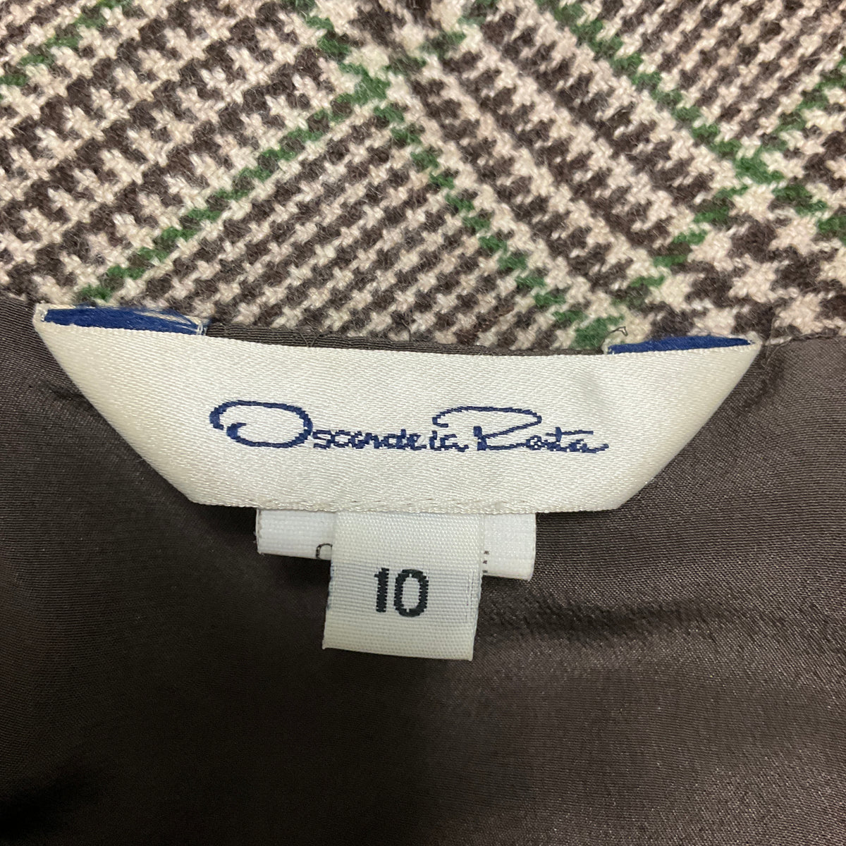 Oscar de la Renta Beige / Brown / Green Multi Houndstooth Plaid Cashmere Skirt