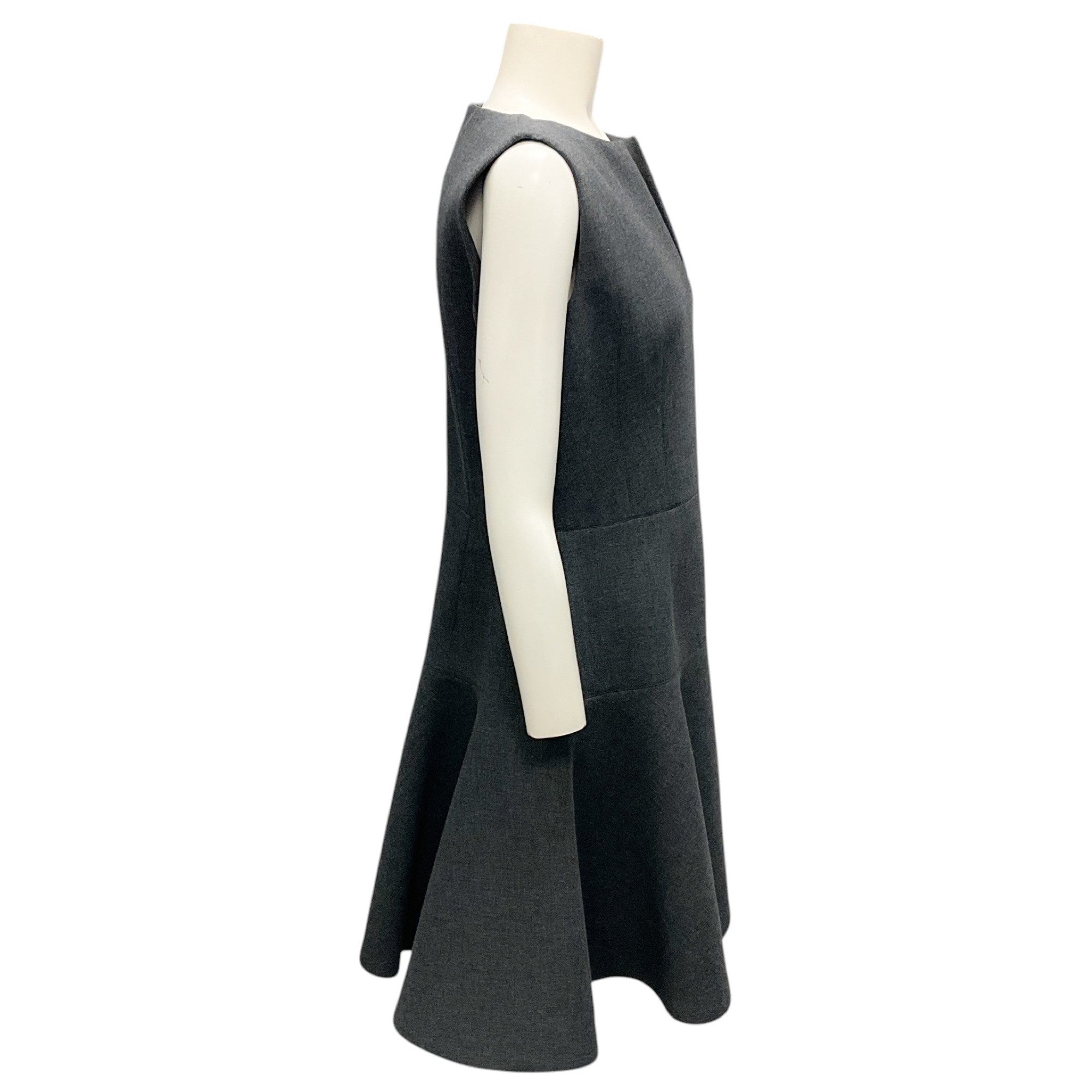 Paule Ka Charcoal Grey 2016 Flared Sleeveless Wool Dress