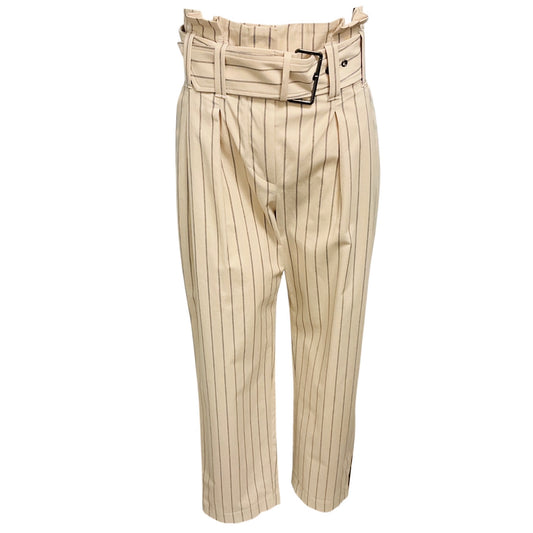 Brunello Cucinelli Beige Pinstriped Cotton Stretch Pants with Belt