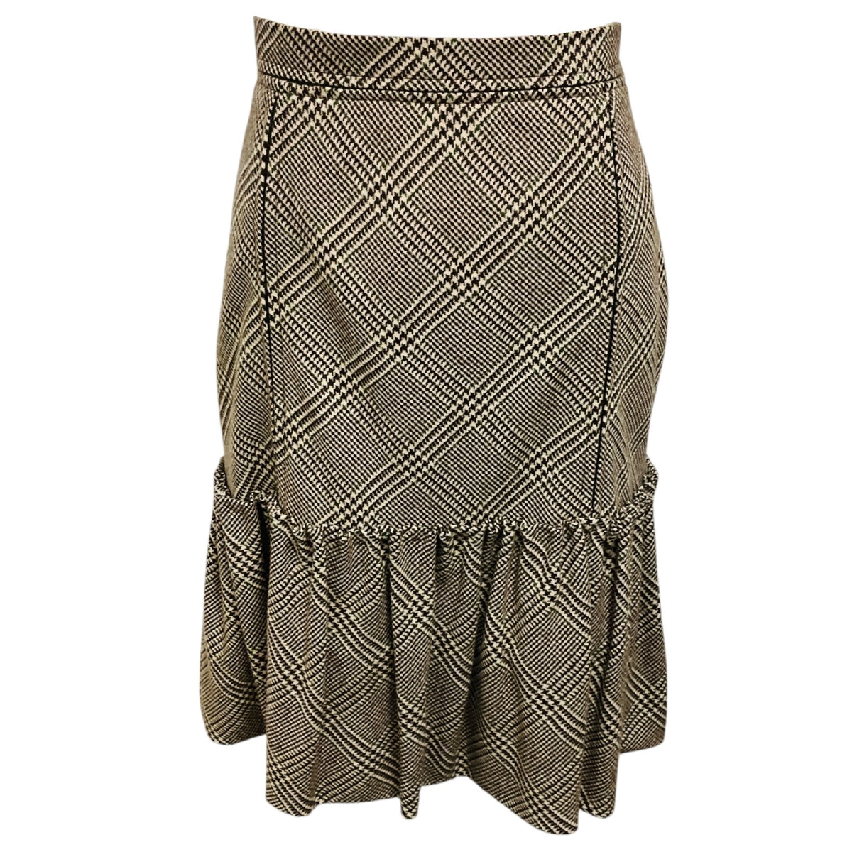 Oscar de la Renta Beige / Brown / Green Multi Houndstooth Plaid Cashmere Skirt