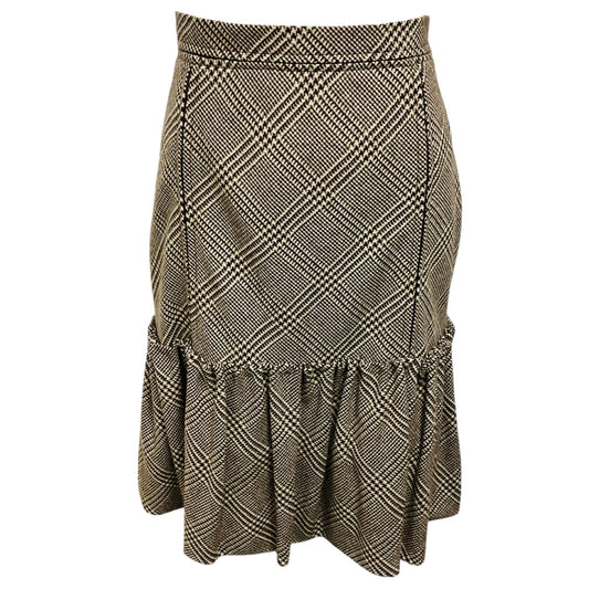 Oscar de la Renta Beige / Brown / Green Multi Houndstooth Plaid Cashmere Skirt