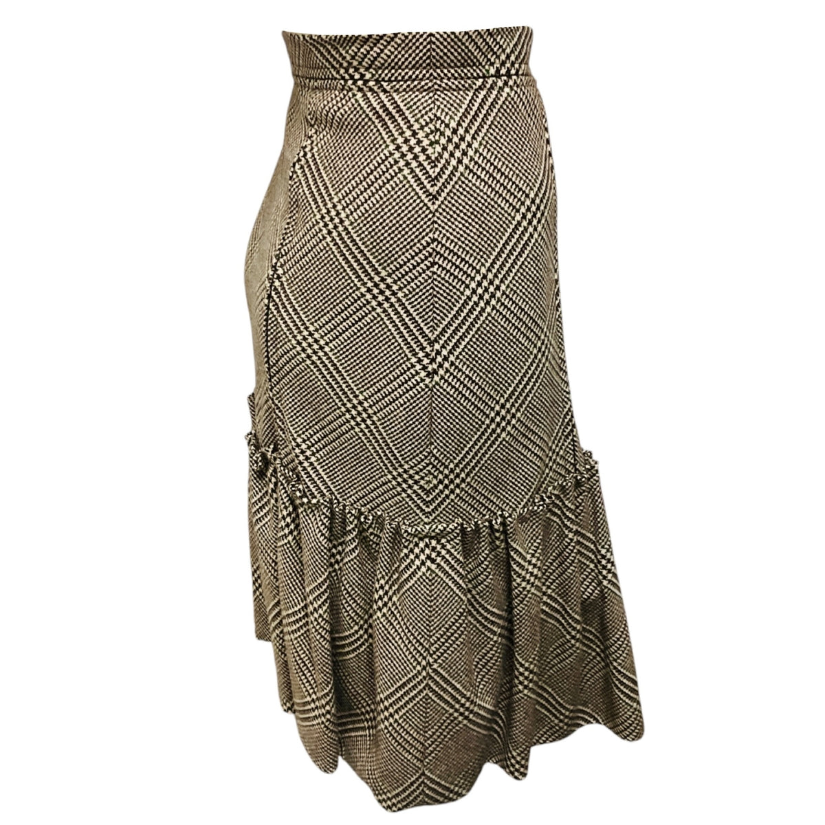 Oscar de la Renta Beige / Brown / Green Multi Houndstooth Plaid Cashmere Skirt