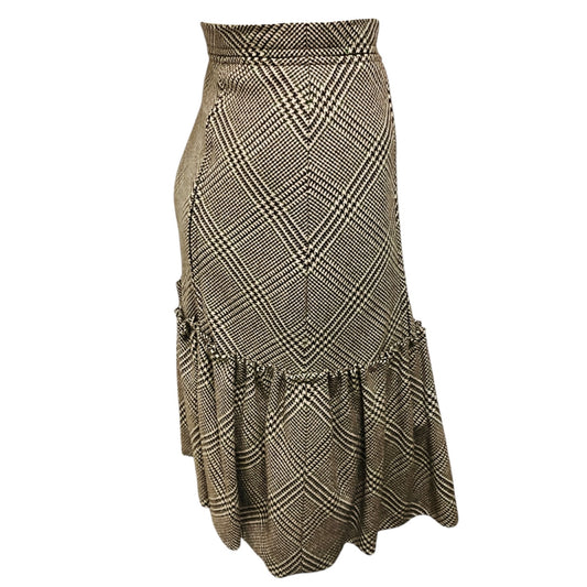 Oscar de la Renta Beige / Brown / Green Multi Houndstooth Plaid Cashmere Skirt