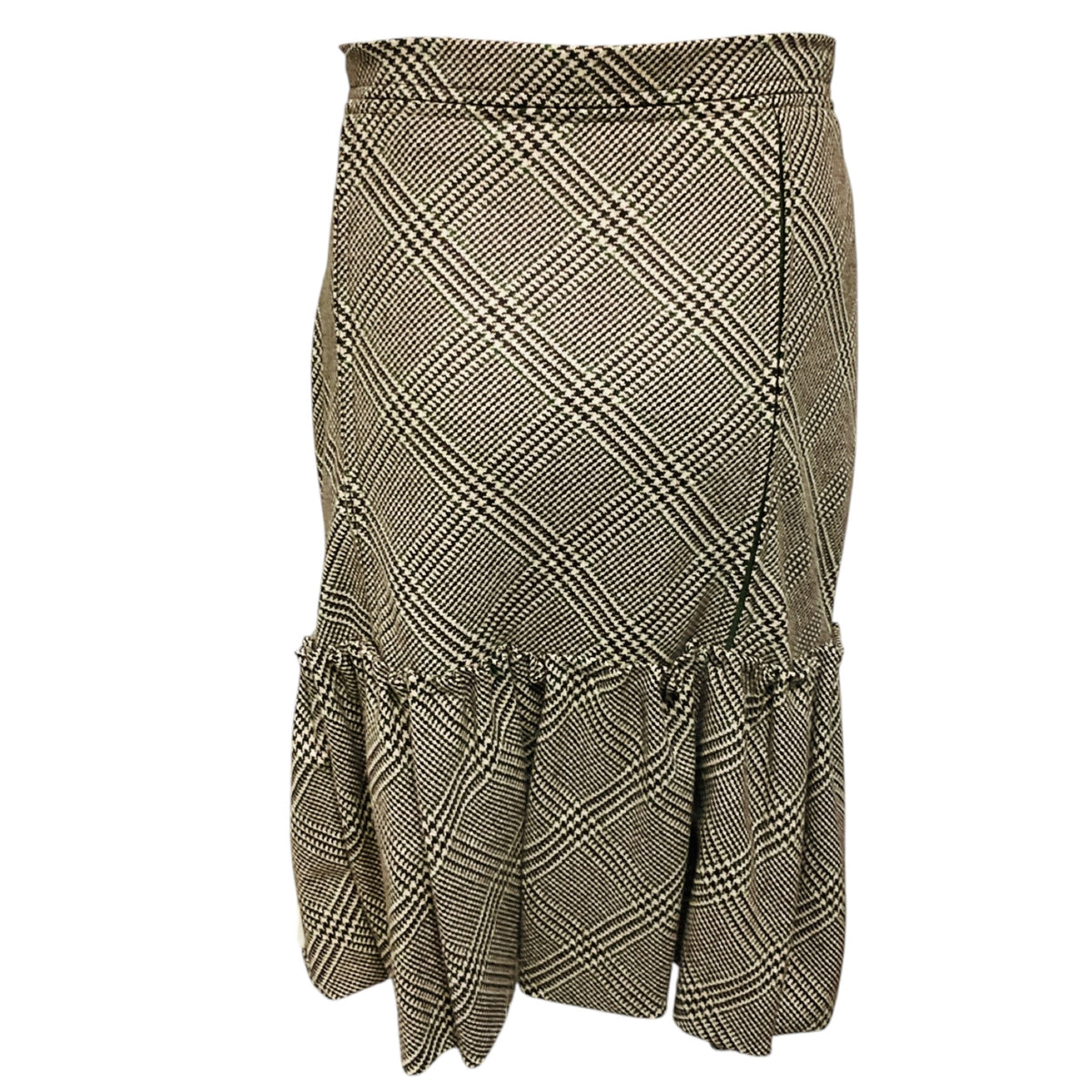 Oscar de la Renta Beige / Brown / Green Multi Houndstooth Plaid Cashmere Skirt