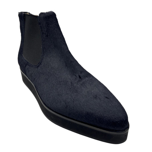 Fabiana Filippi Navy Blue Calf Hair Ankle Boots with Monili