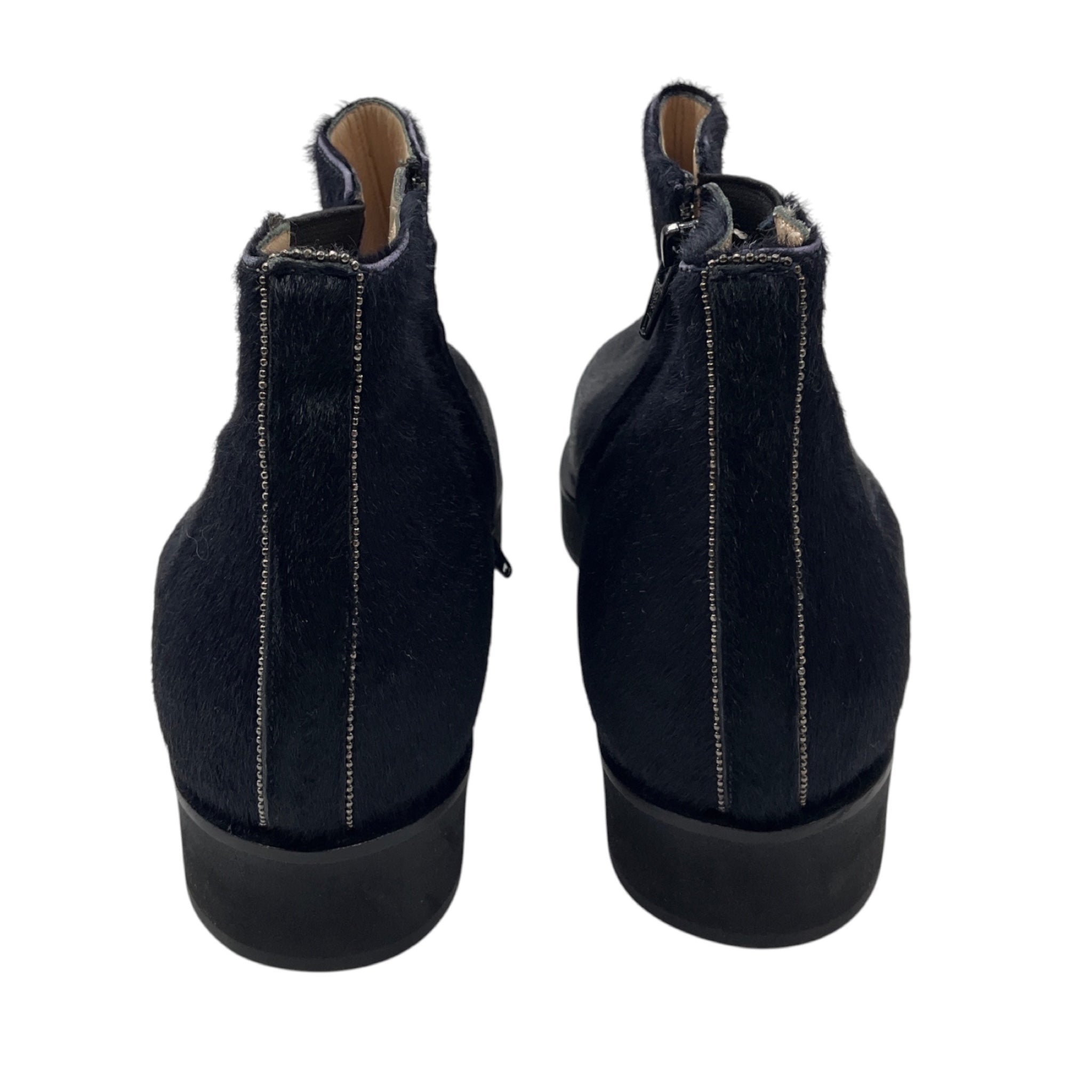 Fabiana Filippi Navy Blue Calf Hair Ankle Boots with Monili