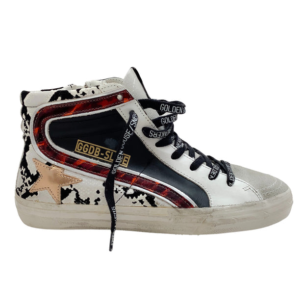 Golden Goose Deluxe Brand Black Snake and Patent Wave Hight Top Sneakers